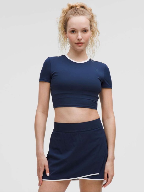 lululemon athletica Tops - Lululemon Navy Short-Sleeve Crop Top with Contrast Trim